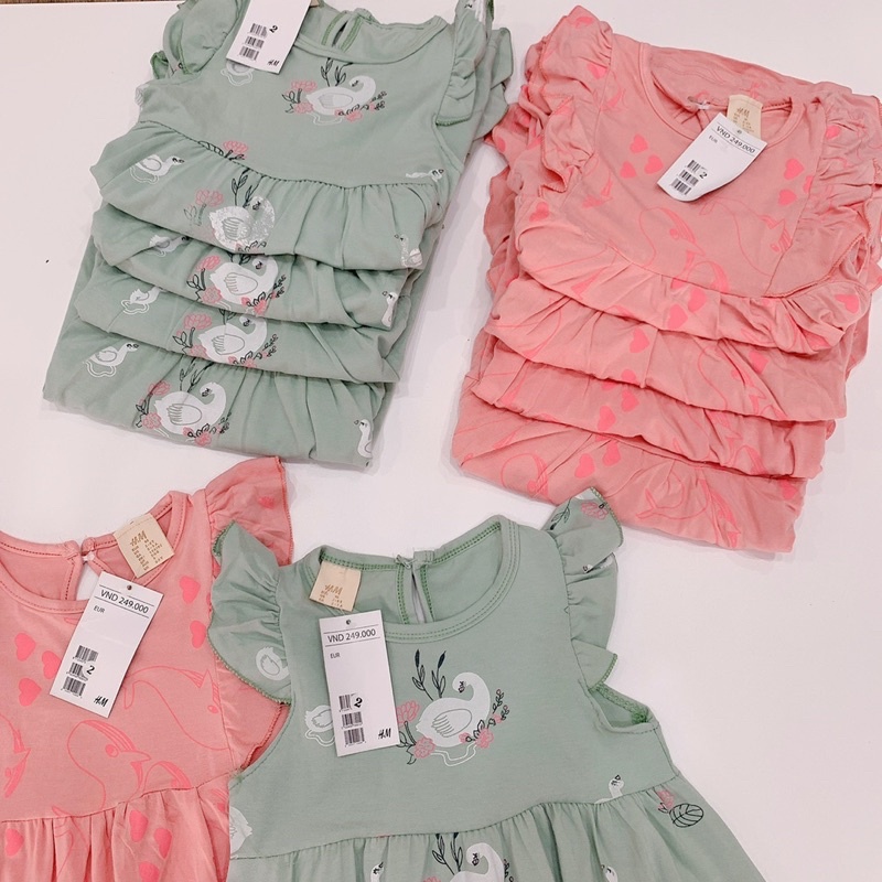 SÉT 2 VÁY COTTON BÈO CÁNH TIÊN XANH HỒNG CHO BG