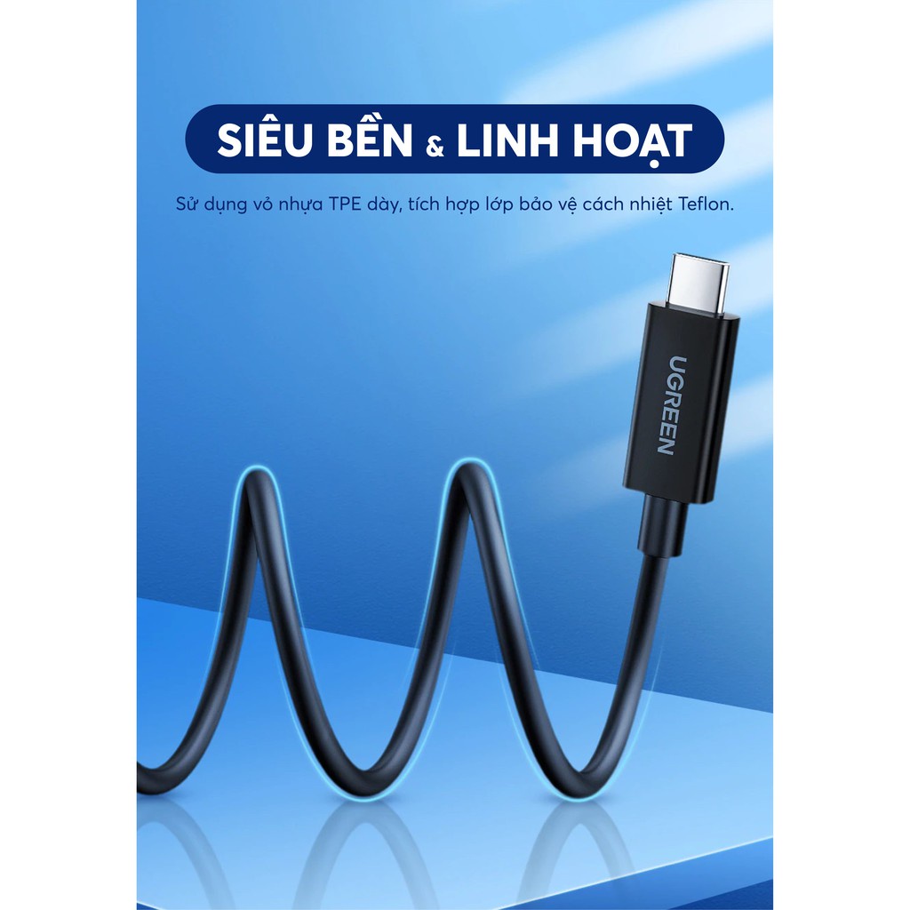 THUNDERBOLT 3 (USB Type-C Gen 3) truyền dữ liệu 40Gbps, xuất hình ảnh 5K60Hz, sạc 100W, dài 0.5-2m UGREEN US341