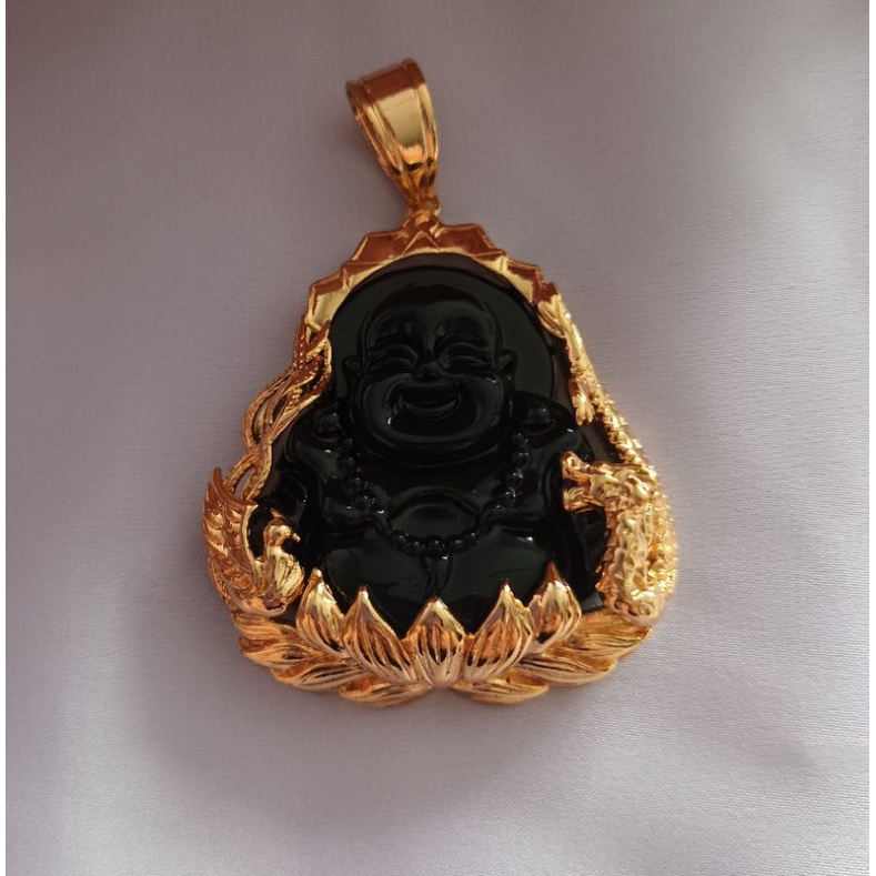 Mặt dây chuyền phật Di Lặc bọc thép titan không đen không gỉ cưòi vui vẻ bình an may mắn