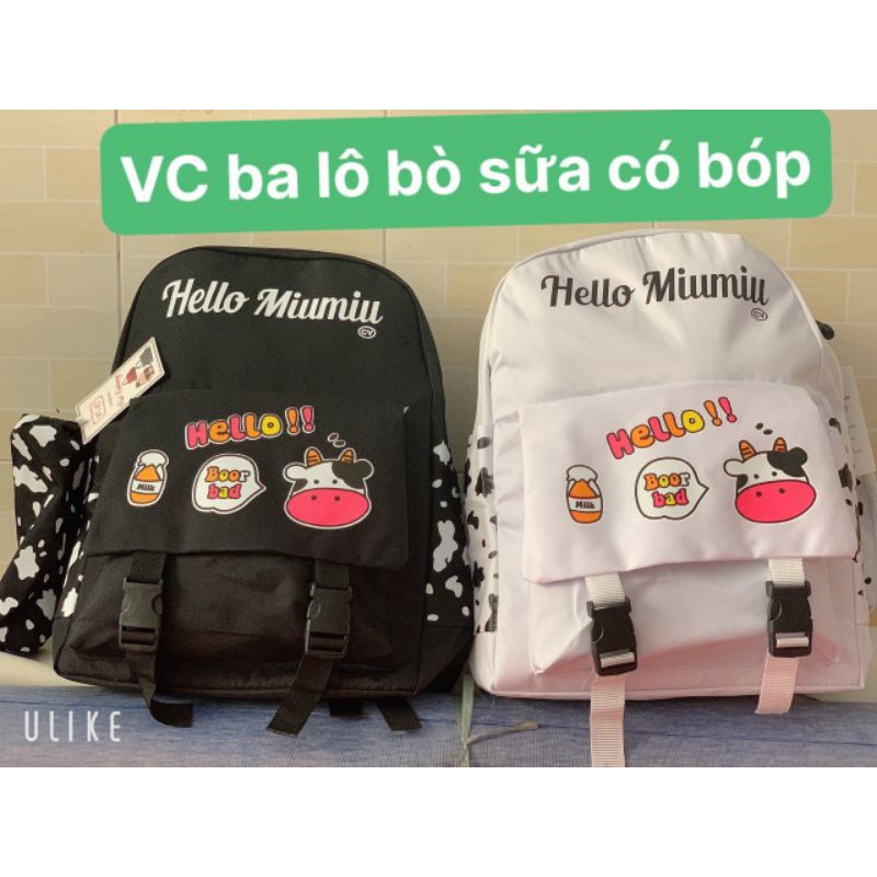 balô dù bò sữa dễ thương nhiều ngăn sử dụng có hai khóa đi học đi chơi đều được