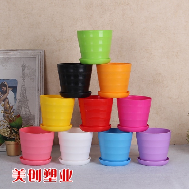 Chậu nhựa trồng cây sen đá, xương rồng vòng tròn kèm đĩa lót hàng loại 1 dày đẹp nhiều màu KT 9x9cm