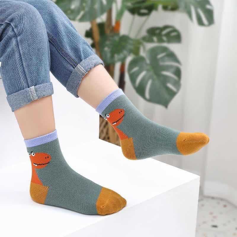 Sét 5 đôi tất khủng long mẫu mới cổ cao cho bé từ 1_12 tuổi