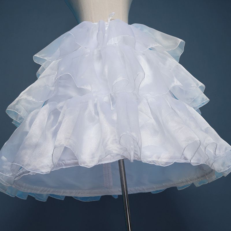 Đầm Cưới Nhún Bèo 3 Vòng Màu Trơn Có Thể Điều Chỉnh Độ Dài Phong Cách Lolita