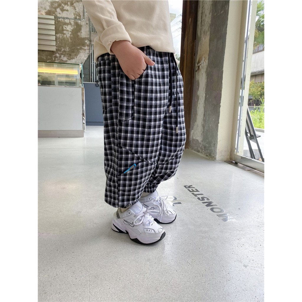 QB229 -Quần nỉ bé trai sọc gingham 2 lớp sz 90-150, quần cho bé thời trang hàn quốc