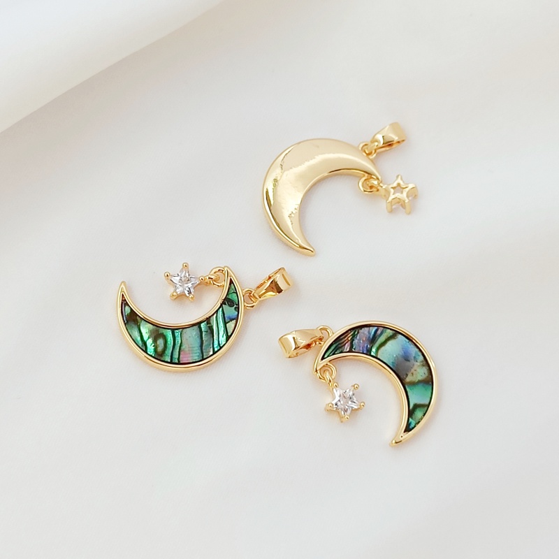 Mặt Dây Chuyền Bằng Đồng Mạ Vàng 14K Hình Vỏ Sò / Cỏ Bốn Lá / Mặt Trăng / Hoa Hồng DIY