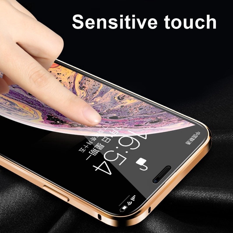 Topewon Ốp điện thoại hai mặt bảo vệ 360 độ mặt kính từ tính cho iphone XS XR X 7 8 Plus 11 Pro MAX