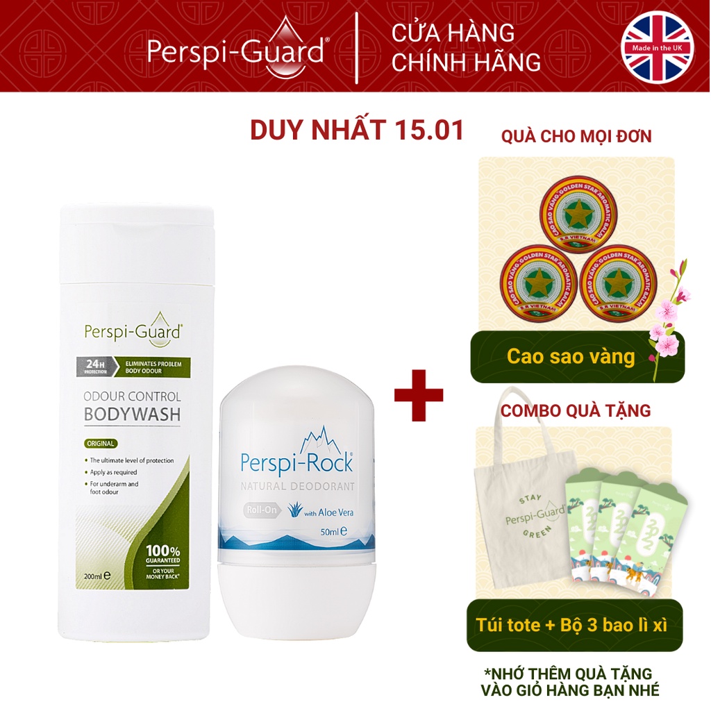 Combo ngăn mồ hôi sữa tắm Perspi-Guard + lăn khử mùi Perspi-Rock