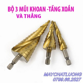 BỘ 3 MŨI KHOAN THÁP THẲNG  ,XOẮN  CỠ LƠN HSS