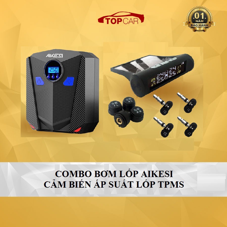 COMBO Bơm Lốp AIKESI + Cảm Biến Áp Suất Lốp TPMS Cần Thiết Cho Ô Tô