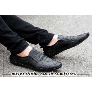 Giày nam lười da bò dập vân cá sấu cao cấp