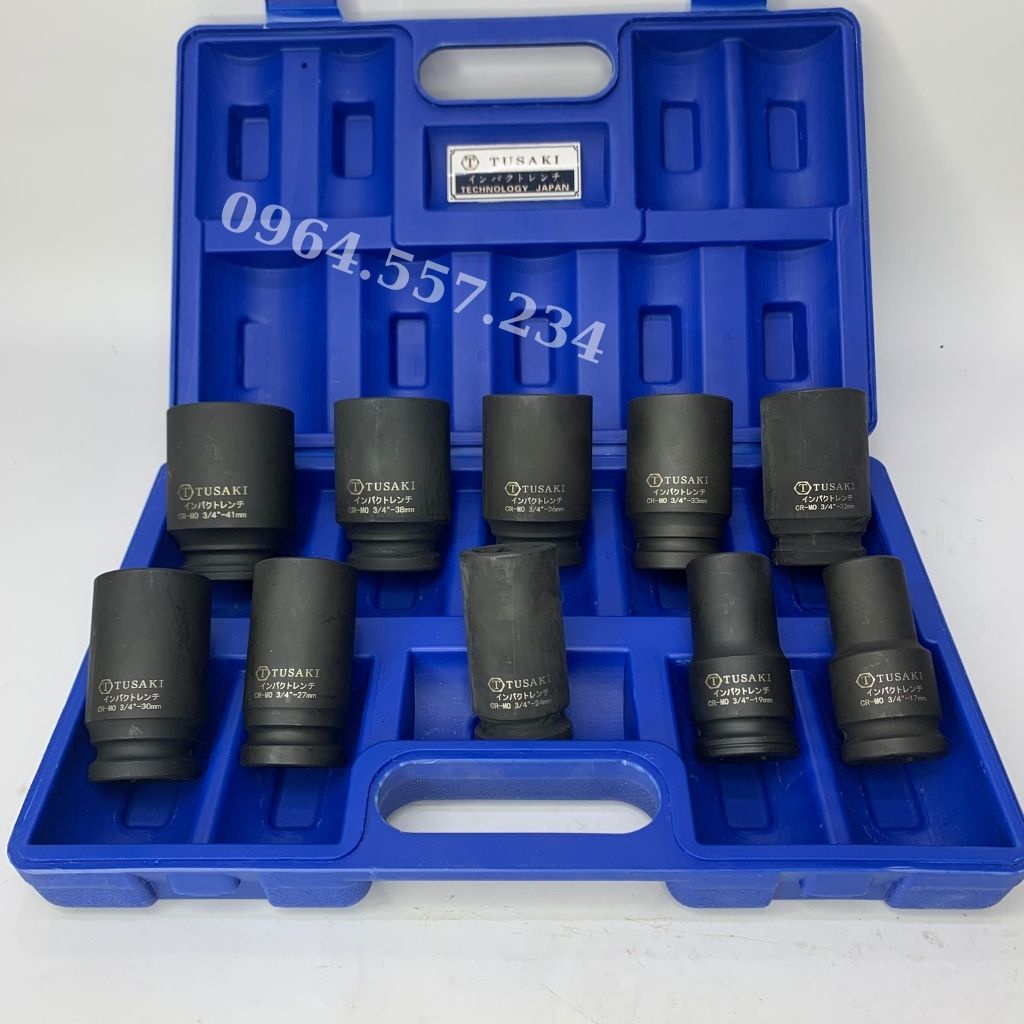 Bộ Đầu Khẩu 3/4 inch 10 Món, Bộ Đầu Tuýp Cao Cấp TUSAKI-JAPAN