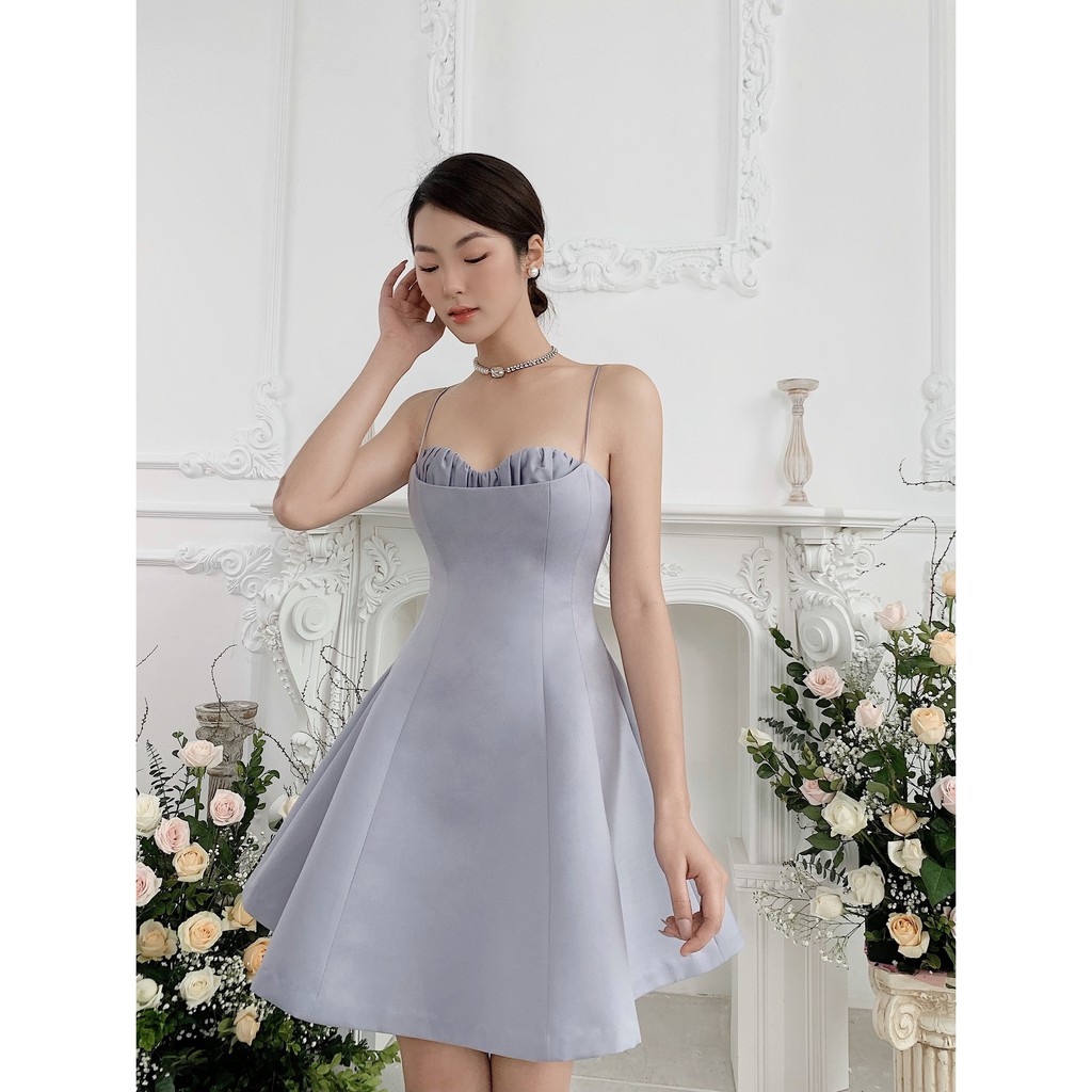 MOLLYNISTA - Đầm Lita xám 2 dây dáng A nhún ngực | BigBuy360 - bigbuy360.vn