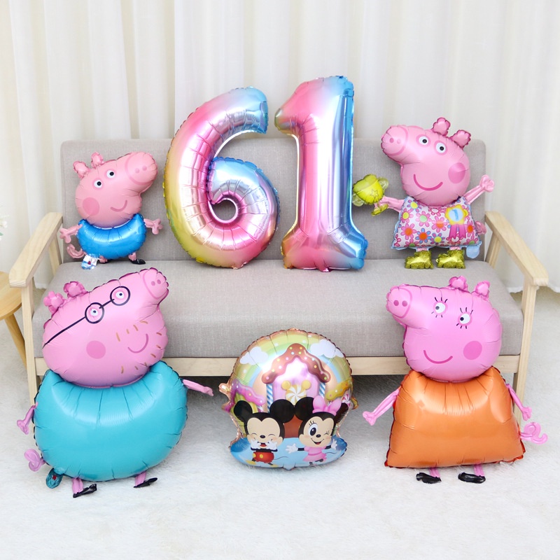 Phim hoạt hình Peppa Pig Chủ đề Trang trí Bóng bay Giấy bạc Trẻ em Đồ dùng trang trí tiệc sinh nhật