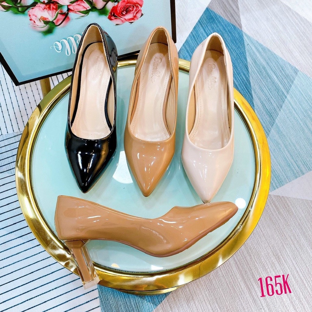 Guốc nữ cao gót da bóng gót mika 7cm sang chảnh