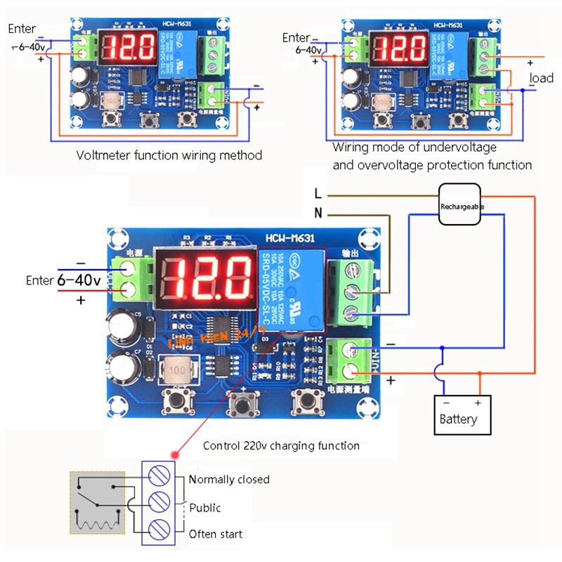 Mạch Quản Lý Sạc Xả Pin, Ắc Quy Tự Ngắt 6V-40V HCW-M631