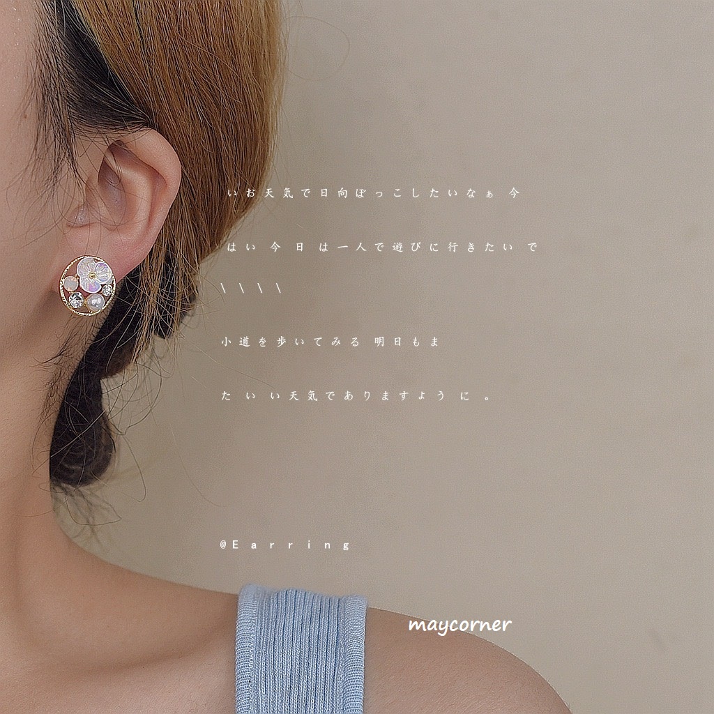 Khuyên tai đính ngọc hoa sang trọng cao cấp mạ 925 sáng B786