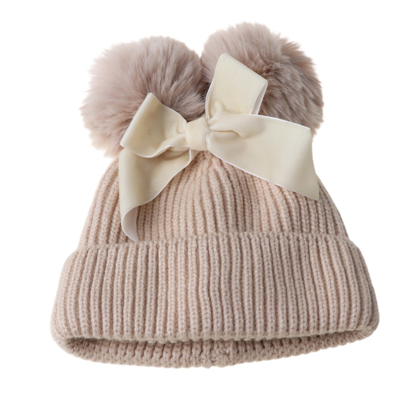 Mũ Beanie Dệt Kim Dày Dặn Giữ Ấm Mùa Đông Cho Bé Gái