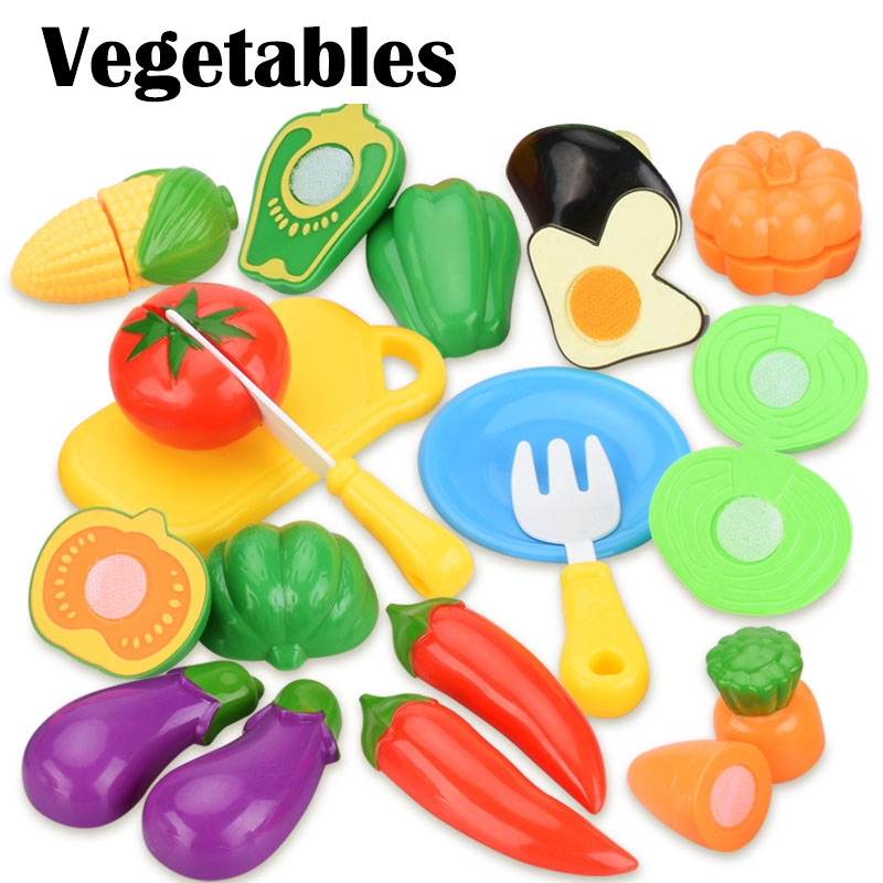 14 miếng trẻ em đóng vai trò nhà bếp, trái cây, rau và đồ chơi thực phẩm cắt bộ dụng cụ 