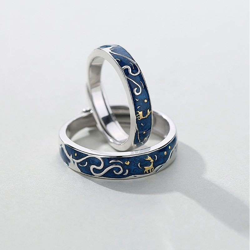 Set 2 Nhẫn Đeo Tay Kim Loại Đính Đá Màu Thời Trang Cho Cặp Đôi