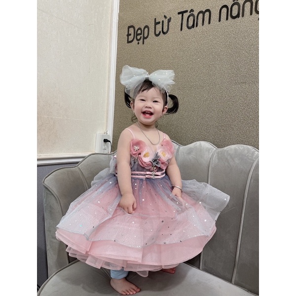 Váy bé gái đen loang hồng hoạ tiết sao xinh xắn - hàng thiết kế cao cấp - Váy công chúa TN3420220006