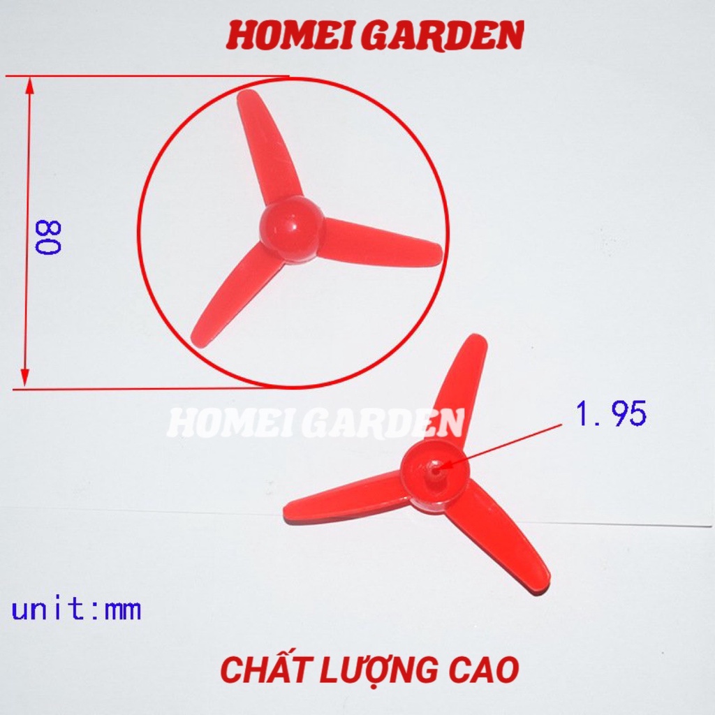 Cánh quạt ba cánh mini đường kính 80mm trục 2mm màu đỏ - HM0042