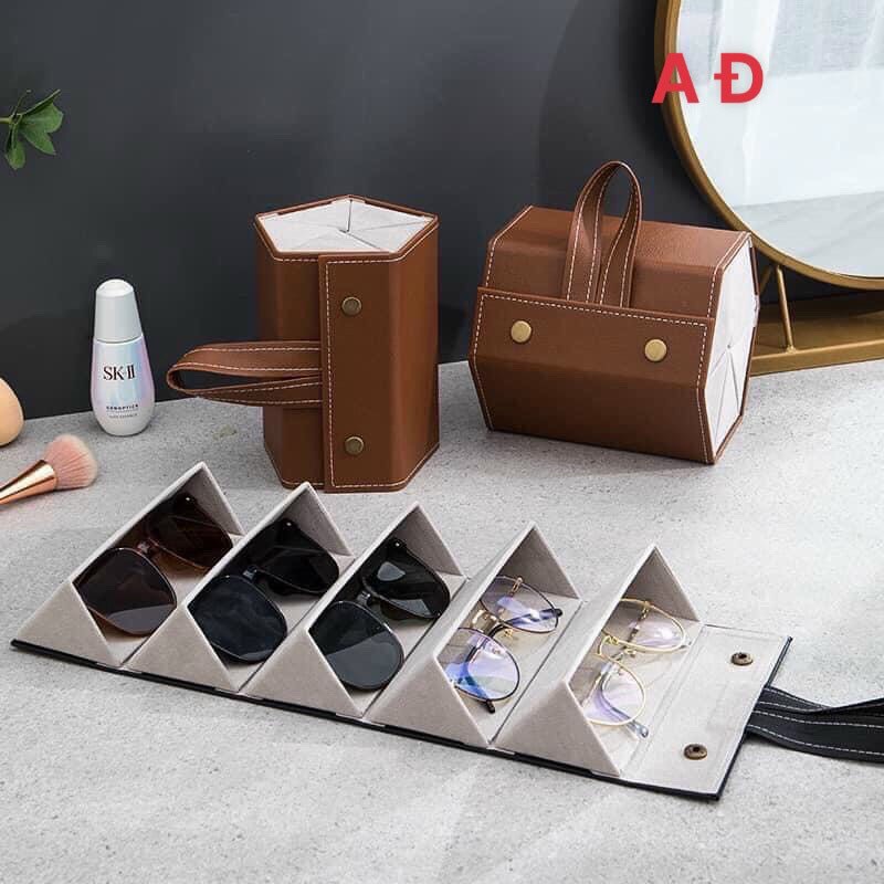 Hộp đựng kính mắt 3 tầng treo tường bằng da gấp gọn tiện lợi