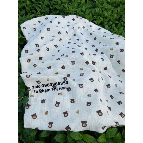 vải xô muslin cao cấp mềm mại gấu phomai may bộ bé trai