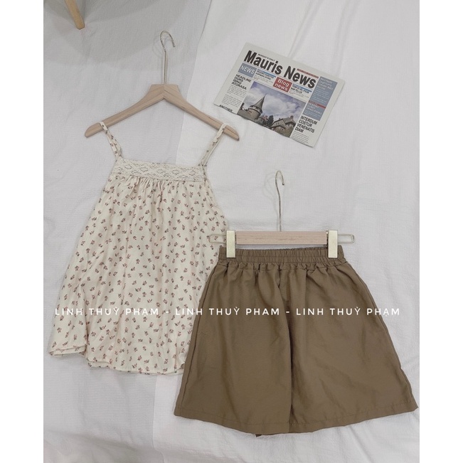 Set 2 Dây Ren Hoa Nhí Hồng LINHLA Nữ [FS]  Bộ quần đùi đũi áo babydoll thun vintage bánh bèo mặc ở nhà đi ngủ Ulzzang