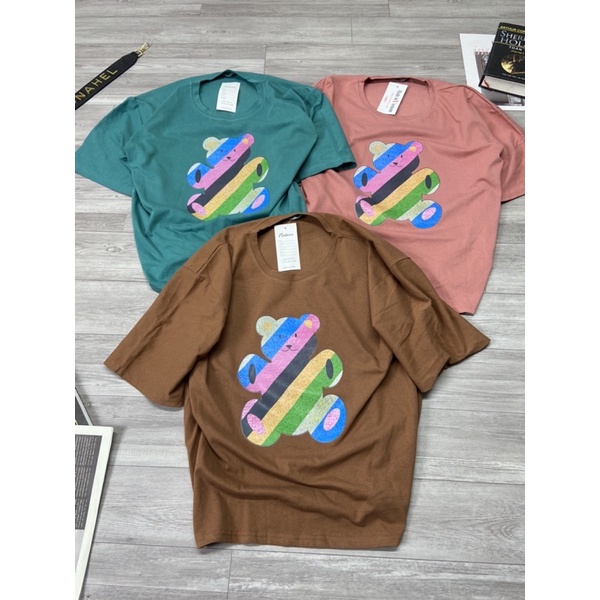 Áo phông gấu dáng thụng tay lỡ Áo thun ngắn tay form rộng cotton