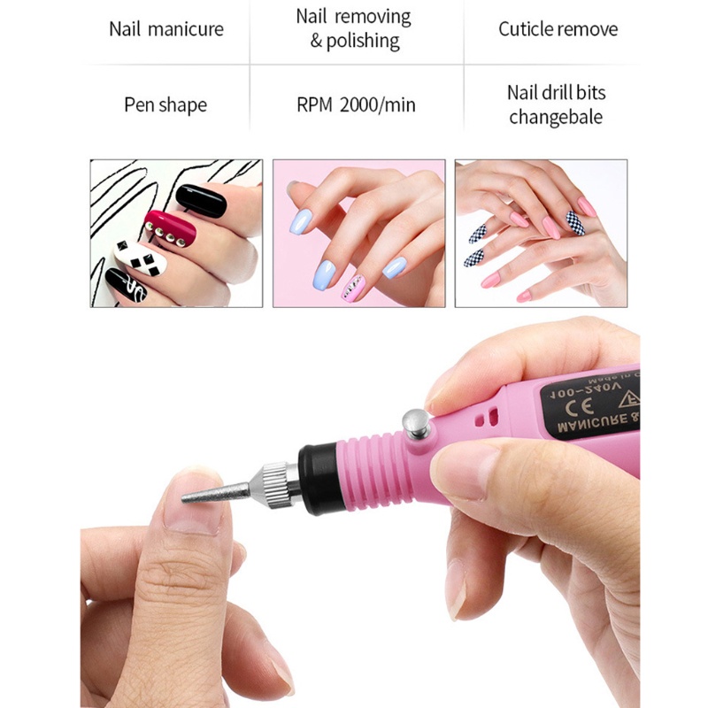 Bút Khoan Điện USB Kèm 6 Vòng Dây Cát Đánh Bóng Tẩy Tế Bào Chết Cho Móng Tay