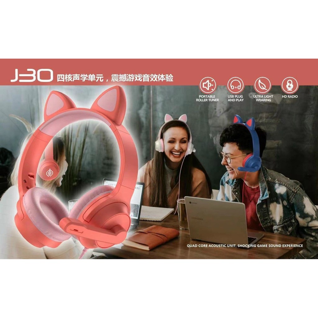 Tai Nghe Gaming Tai Thỏ Có Mic Đàm Thoại J30 Thời Thượng Trẻ Trung-BẢO HÀNH ĐỔI MỚI