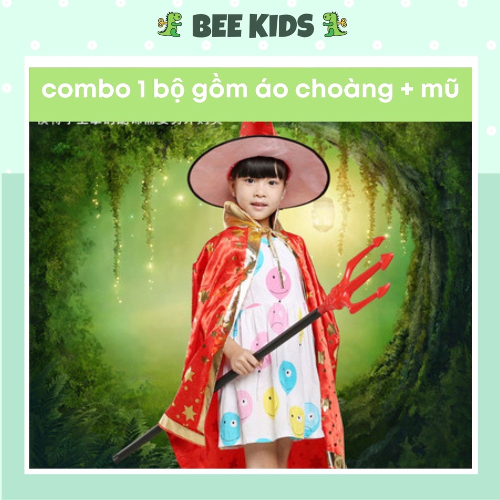 Áo Choàng Phù Thuỷ Halloween, Lễ Hội Lấp Lánh Ánh Sao Kèm Mũ Và Áo Choàng BEEKIDS