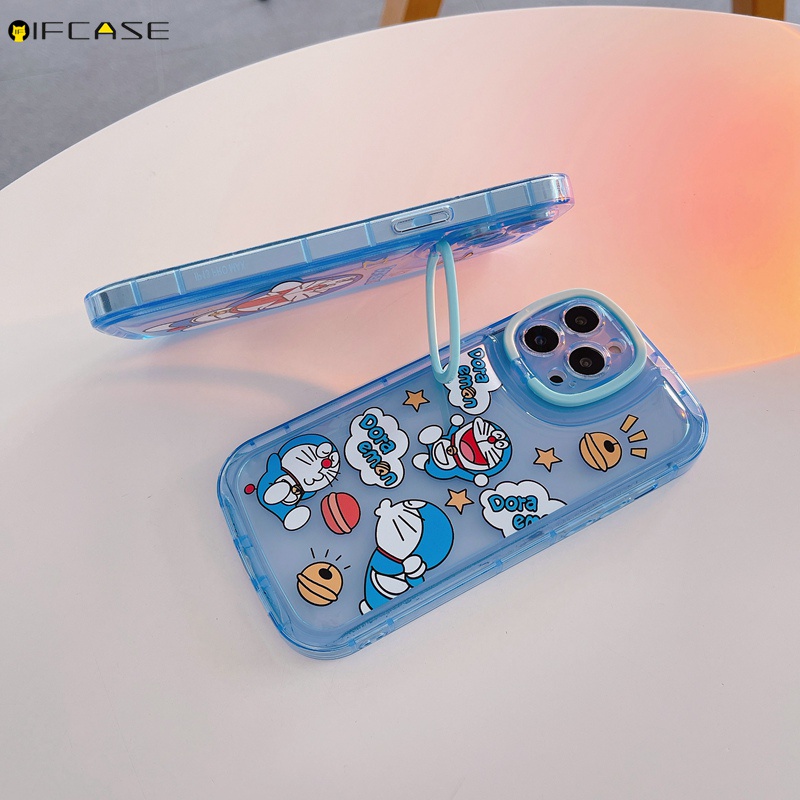 Ốp Điện Thoại Dẻo Trong Suốt Họa Tiết Hoạt Hình Doremon Kèm Giá Đỡ Kiểu Camera Cho iPhone 13 12 11 Pro Max