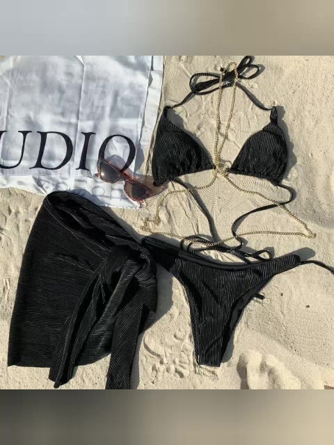 đồ bơi bikini 3 mảnh sexy có kèm dây xích quyến rũ đồ tắm biển | BigBuy360 - bigbuy360.vn