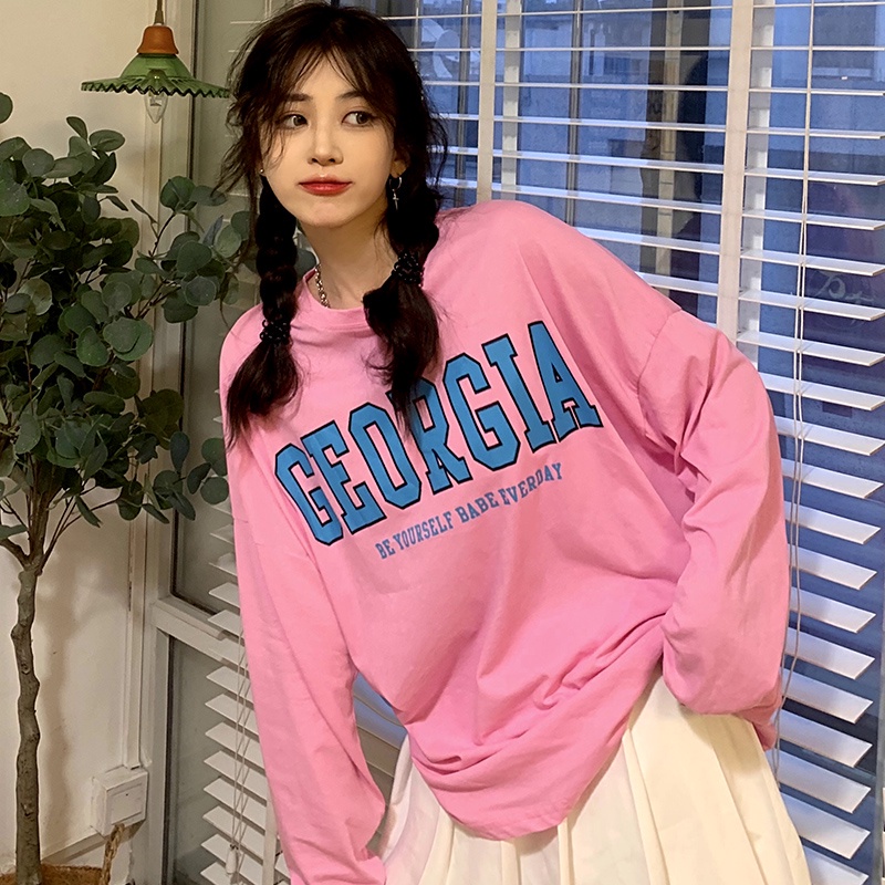 SUXI Áo nỉ nữ dài tay cổ tròn in chữ mới