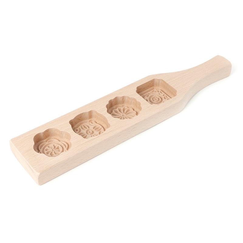 yoodada Wooden 4 Flower Muffin Mooncake Mold Biscuit Chocolate Mould DIY Random Pattern