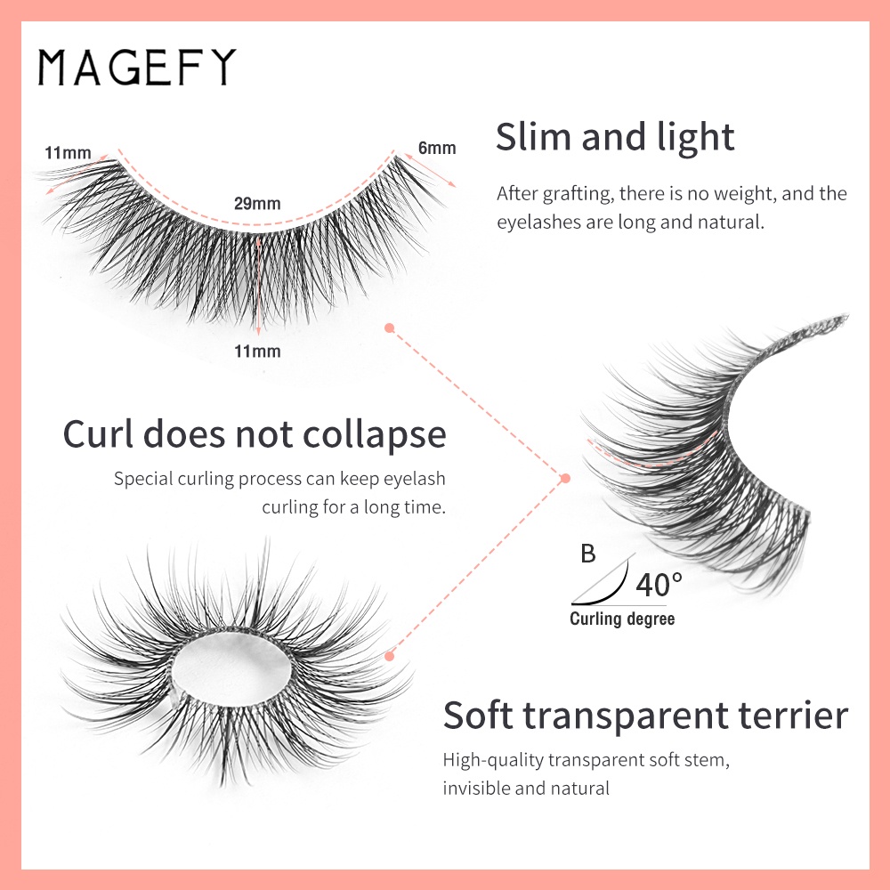 Set 3 cặp lông mi giả MAGEFY cong dài dùng trang điểm tự nhiên