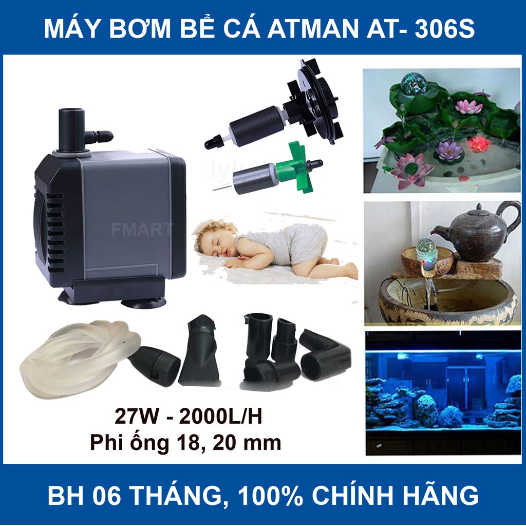 Máy bơm nước bể cá, hồ cá, đài phun nước ATMAN AT-306S tiết kiệm điện ( Đen)