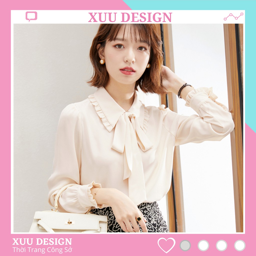 Áo Sơ Mi Nữ Thắt Nơ Xuu Design 💖 Freeship - Ảnh Thật💖 Sơ mi kiểu Nữ Chất Vải Đẹp Xu03 Kem