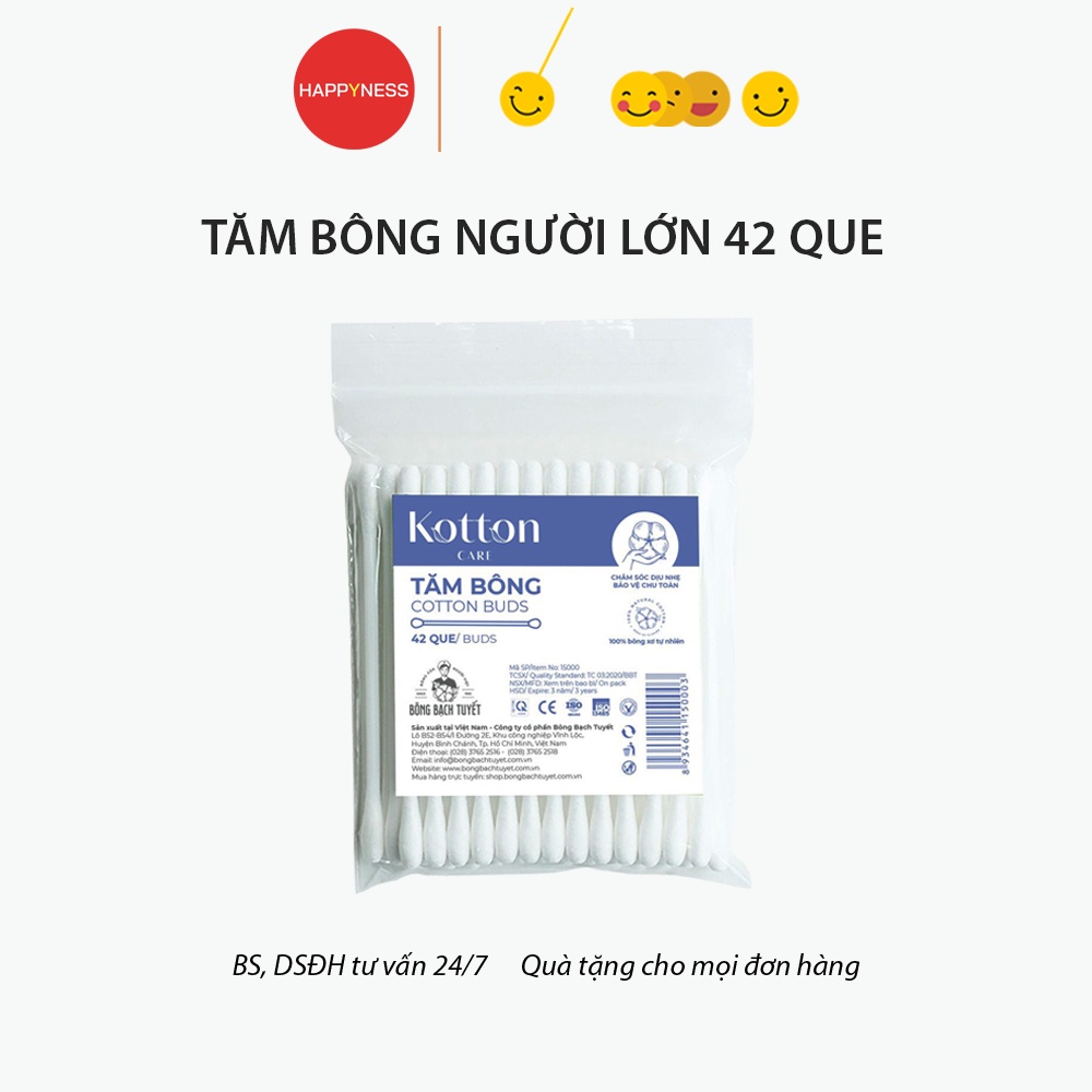 Tăm bông trẻ em, người lớn cao cấp Kotton (Bông bạch tuyết) - Tăm bông tiệt trùng từ 100% bông xơ tự nhiên