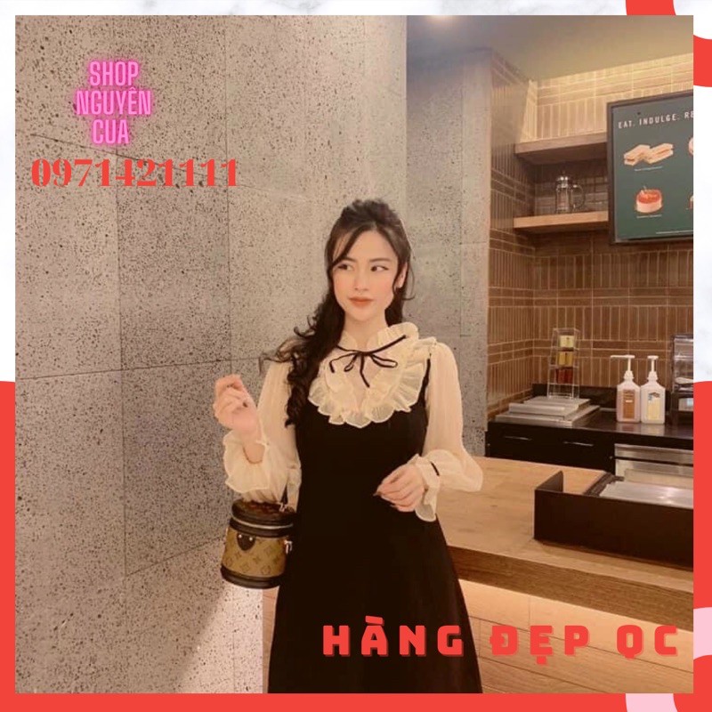 Váy Phối Sơ Mở Bèo Nơ Cổ Siêu Xinh hàng Mới