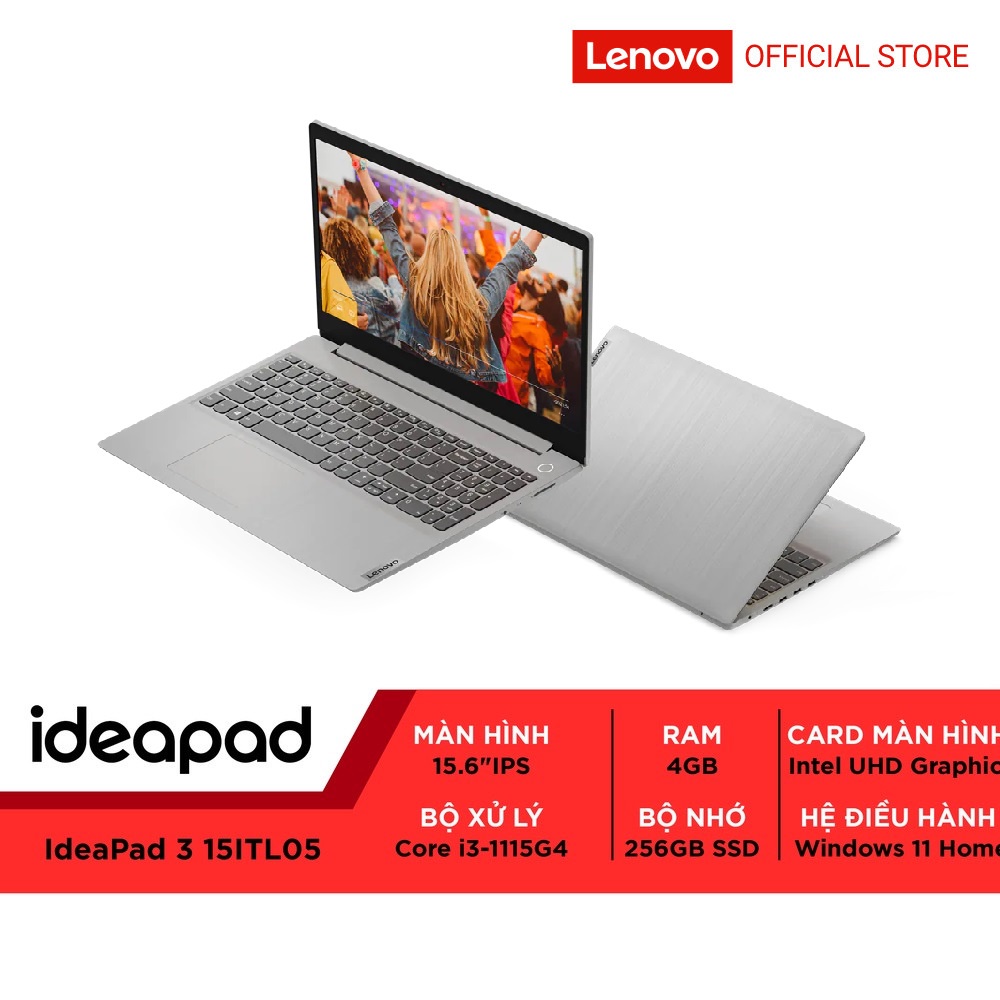 Lenovo Ideapad 3 15ITL05,15.6"HD,i3,1115G4,8GBDDR4,SSD256GB,Win11,Xám