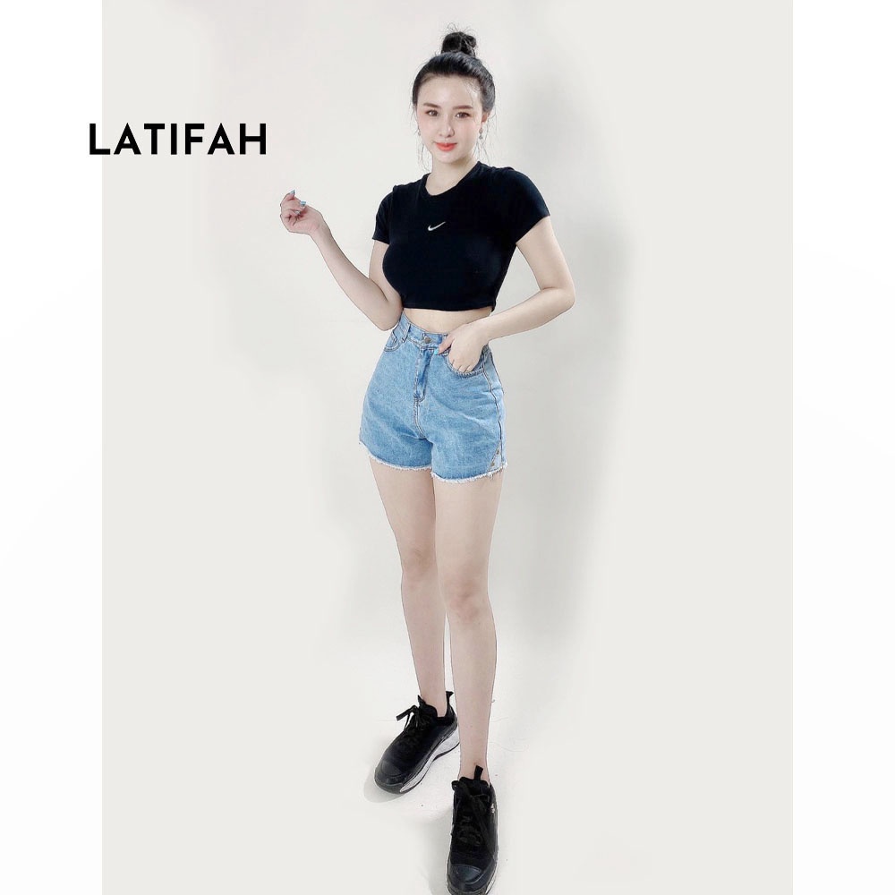 Quần short jeans nữ LATIFAH tua lai có đính 2 nút QS013 phong cách trẻ hàn quốc