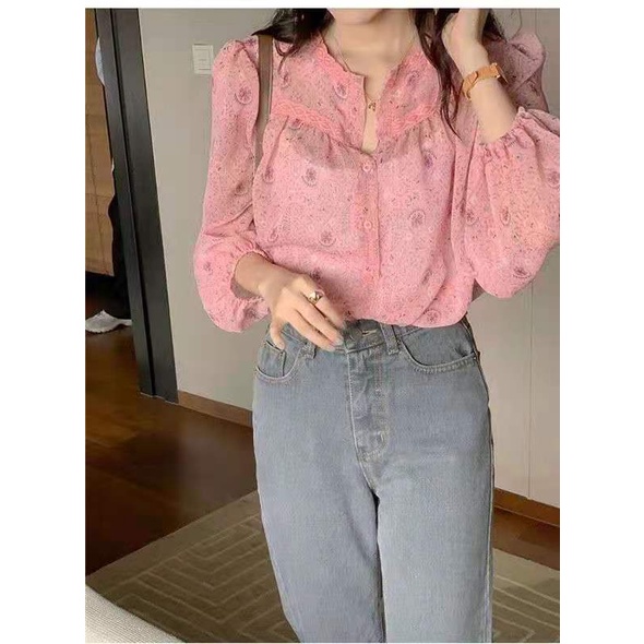 Áo Sơ Mi Nữ Tay Dài Họa Tiết Hoa Thời Trang Phong Cách retro