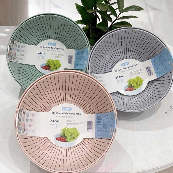 Bộ Thau Rổ Nhựa,Thau Rổ Đa Năng Cao Cấp 23cm Yoko INOCHI Tiêu Chuẩn Nhật Bản