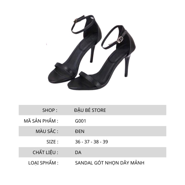 Giày Sandal Cao Gót Nhọn Dây Mảnh  9 Phân Màu Đen Form Chuẩn - Daube - G001