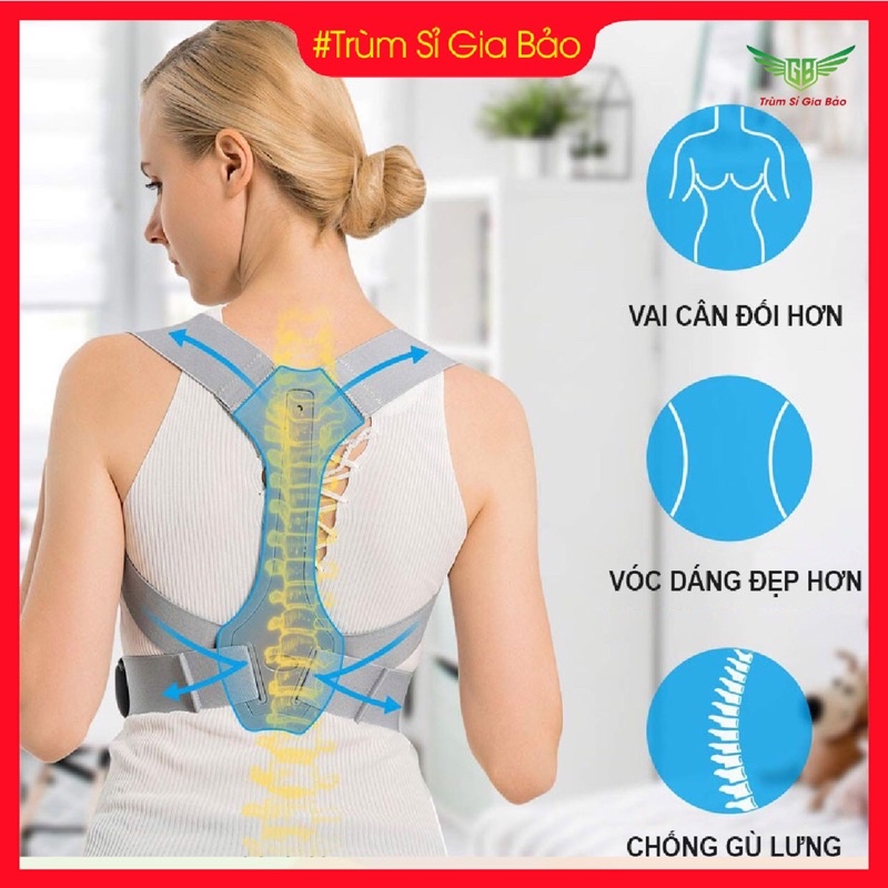 Đai chống gù lưng nam nữ chính hãng, đai cho người lớn trẻ em thông minh tặng kèm 2 tấm trợ lực.
