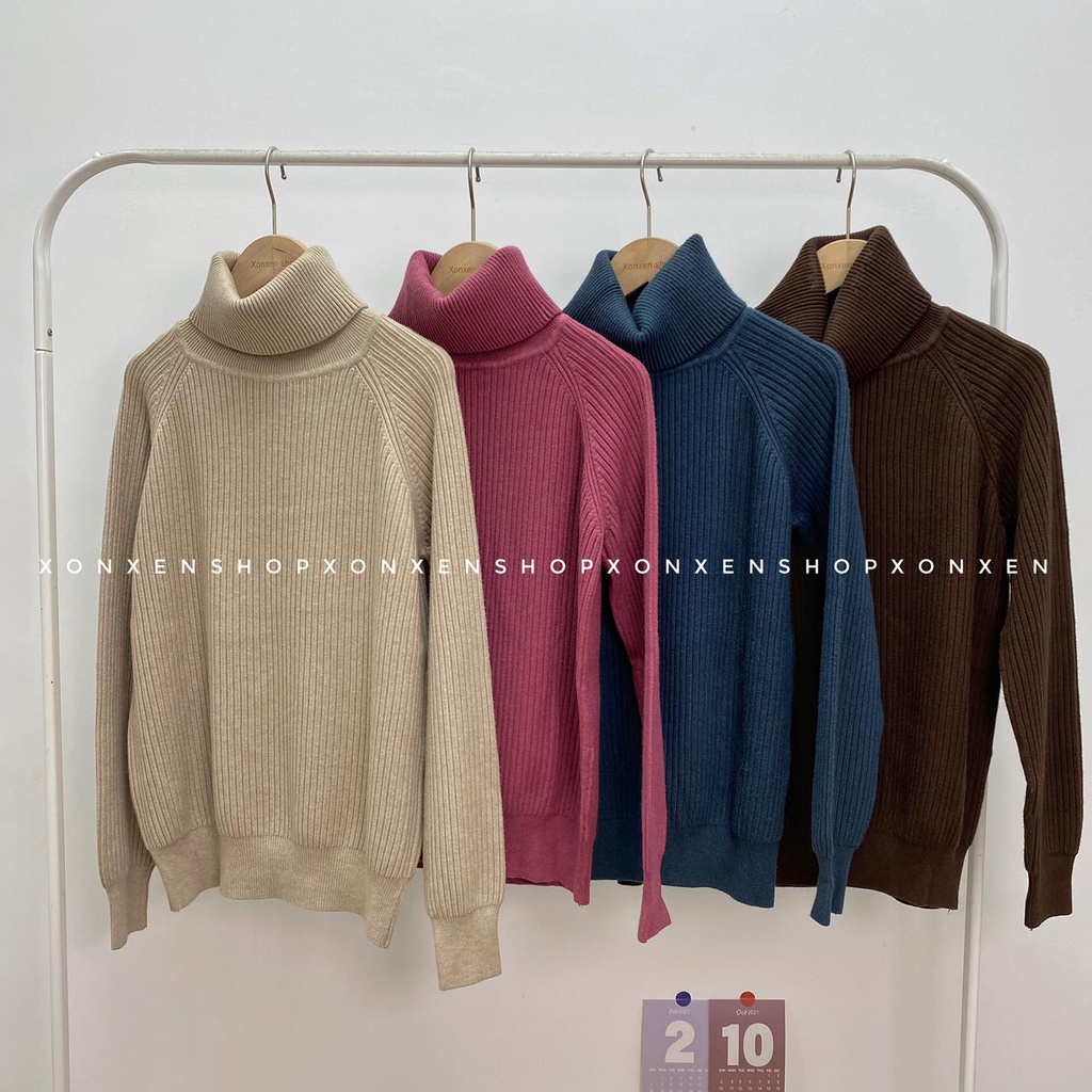 Áo len gân cổ lọ XONXEN SHOP QUY NHƠN, áo len gân dài tay nữ freesize mã 3405