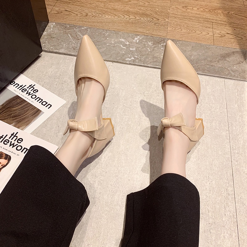 Tikp Giày Cao Gót Mũi Nhọn Đính Nơ Phong Cách Hàn Quốc Quyến Rũ Thời Trang Dành Cho Nữ MS0422 Size 34-40 2 Màu