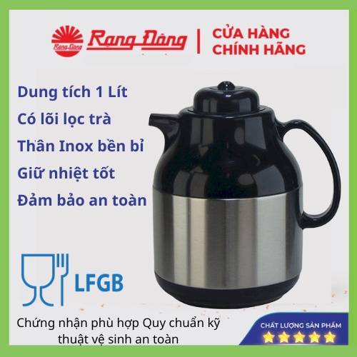Phích nước rạng đông bình pha trà giữ nhiệt đựng nước nóng dung tích 1.0 lít vỏ inox có lưới lọc.